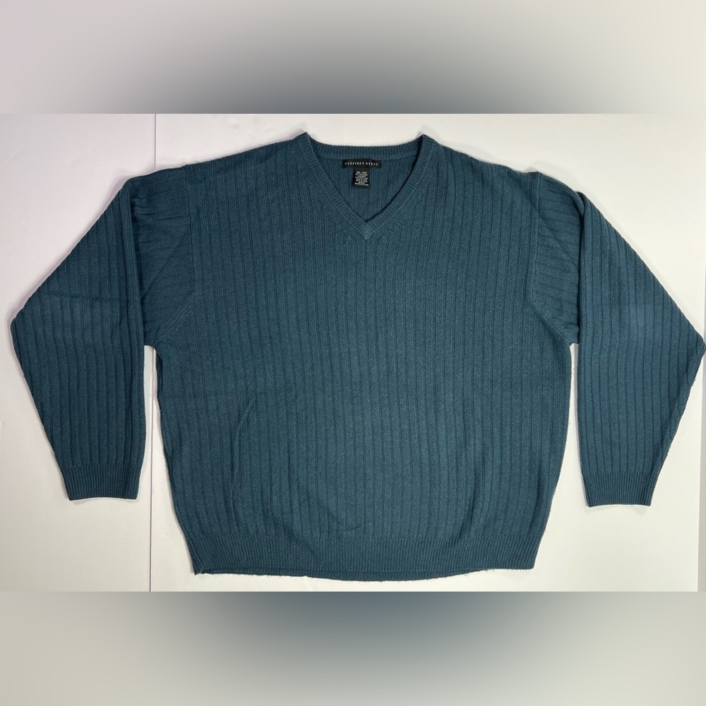 Geoffrey Beene Cashmere/Wool Blend Ribbed V Neck Sweater - green, XXL